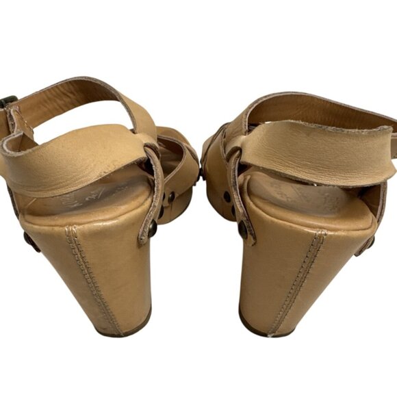 Kork-Ease Womens Leather Strappy Sandals Size 7 Tan Wedge Heel & Buckle - Picture 5 of 9